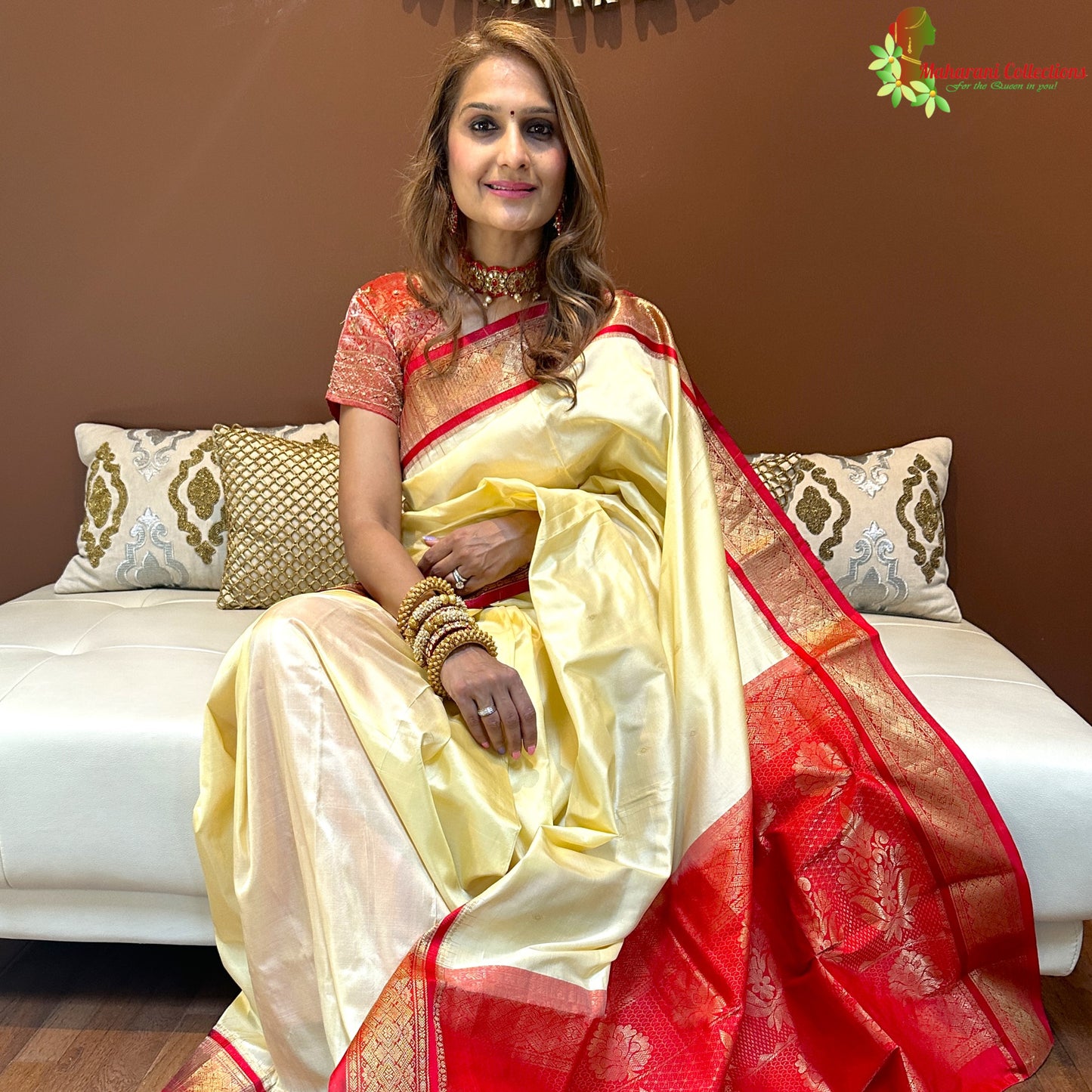 Maharani's Pure Banarasi Silk Saree - Lemon Yellow (with stitched Petticoat)