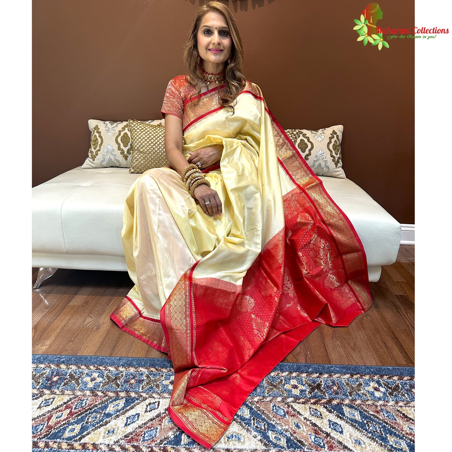 Maharani's Pure Banarasi Silk Saree - Lemon Yellow (with stitched Petticoat)