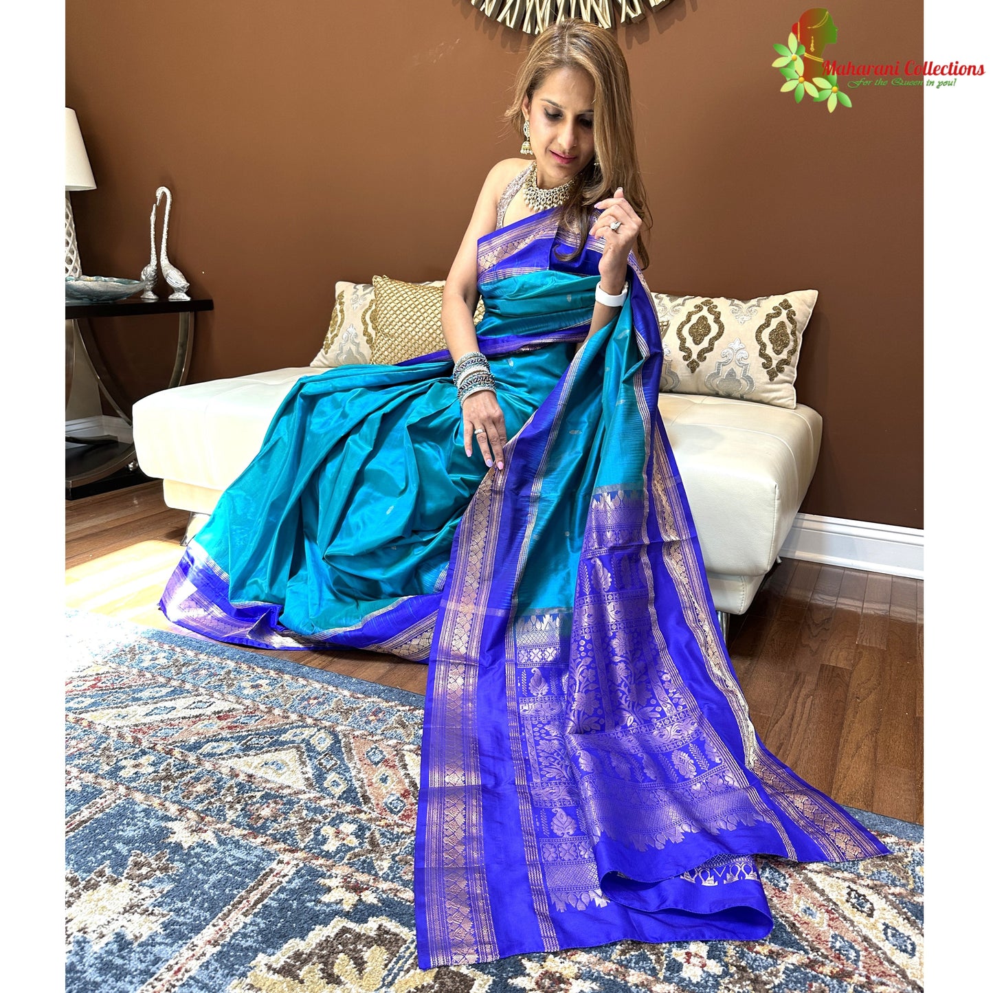 Maharani's Pure Banarasi Silk Saree - Sky Blue (with stitched Petticoat)