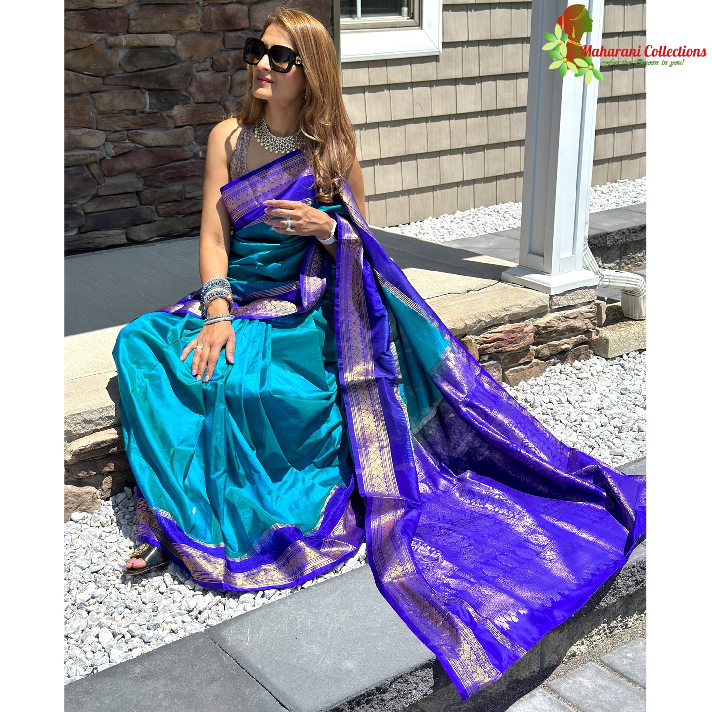 Maharani's Pure Banarasi Silk Saree - Sky Blue (with stitched Petticoat)