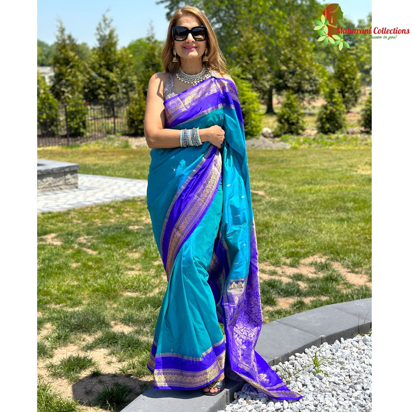 Maharani's Pure Banarasi Silk Saree - Sky Blue (with stitched Petticoat)