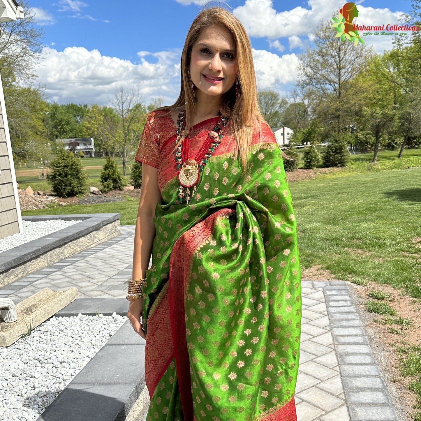 Maharani's Pure Tussar Silk Saree (Silk Mark) - Green (with Stitched Blouse & Petticoat)