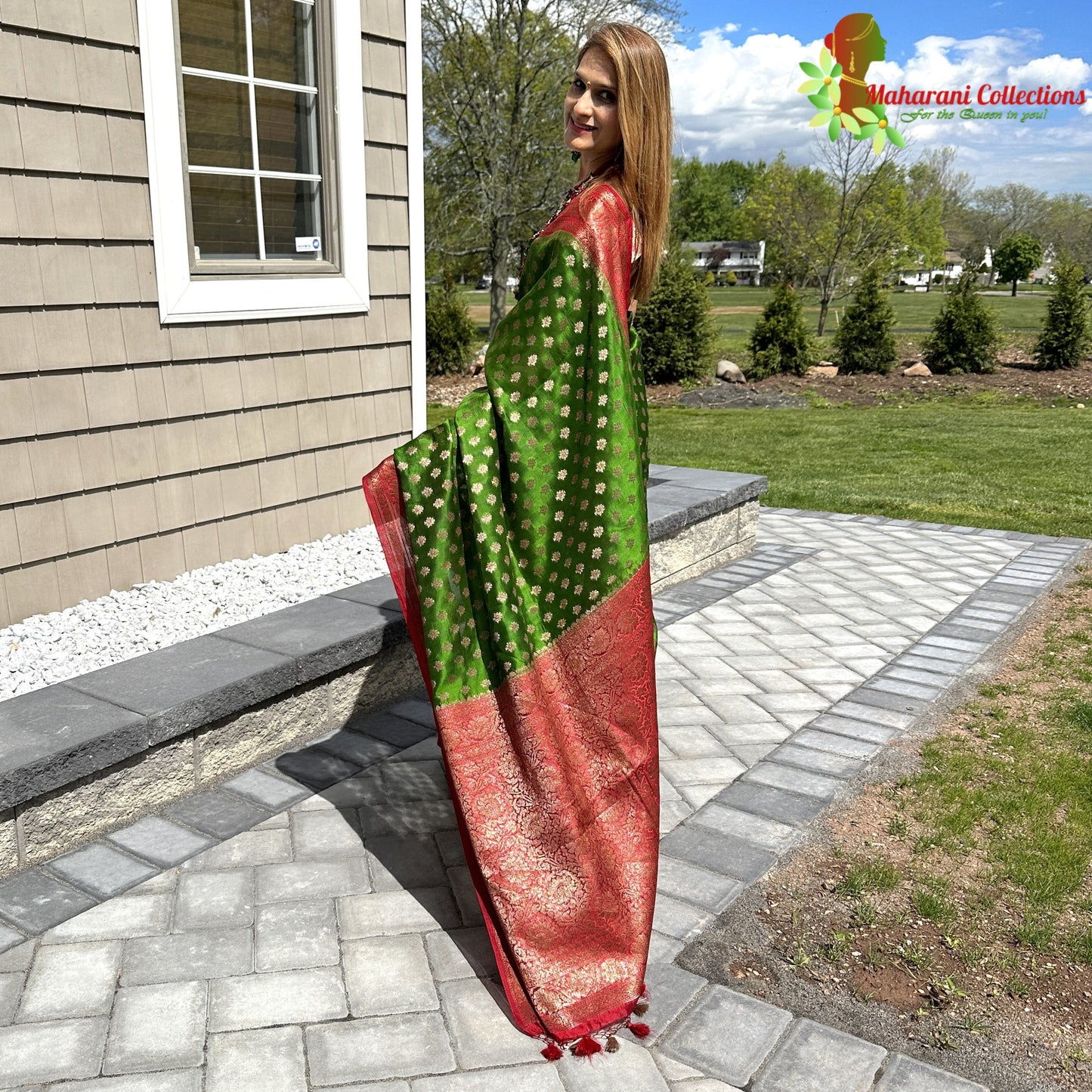 Maharani's Pure Tussar Silk Saree (Silk Mark) - Green (with Stitched Blouse & Petticoat)
