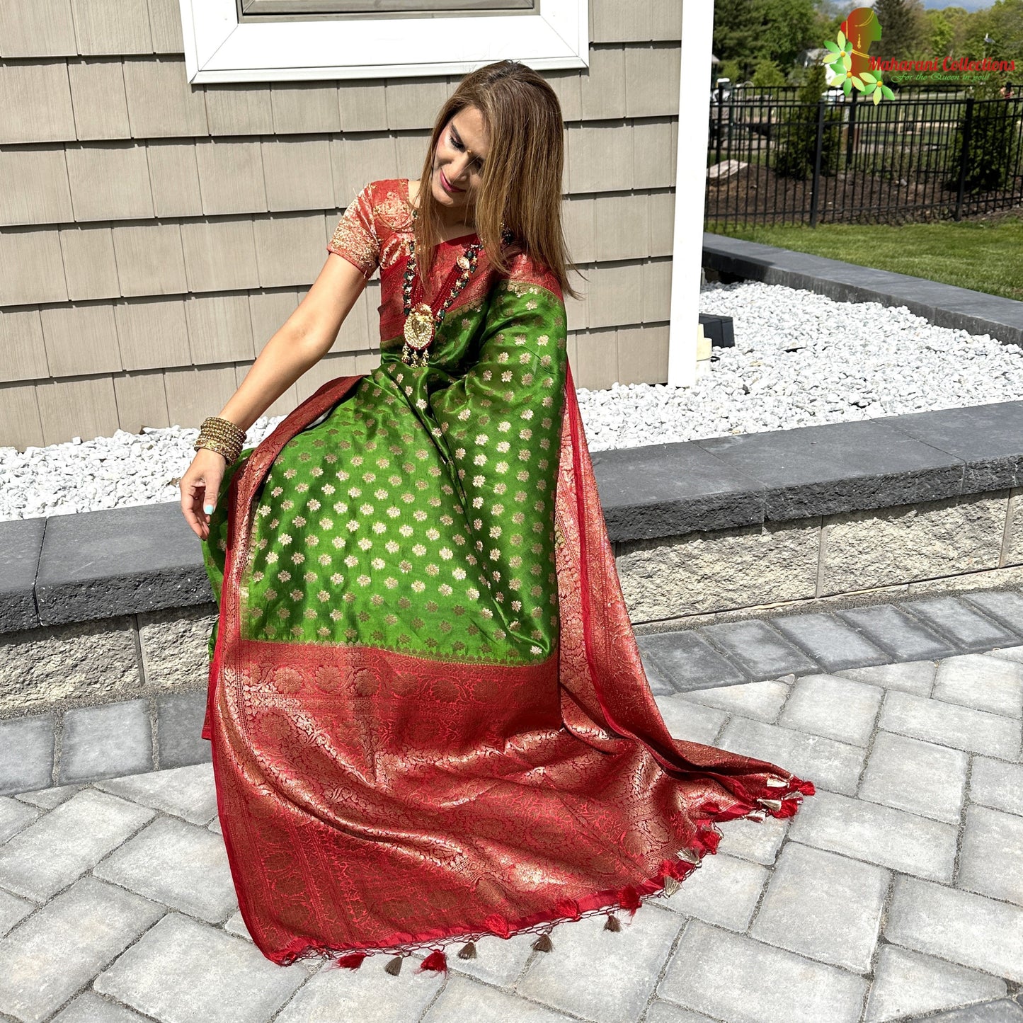 Maharani's Pure Tussar Silk Saree (Silk Mark) - Green (with Stitched Blouse & Petticoat)