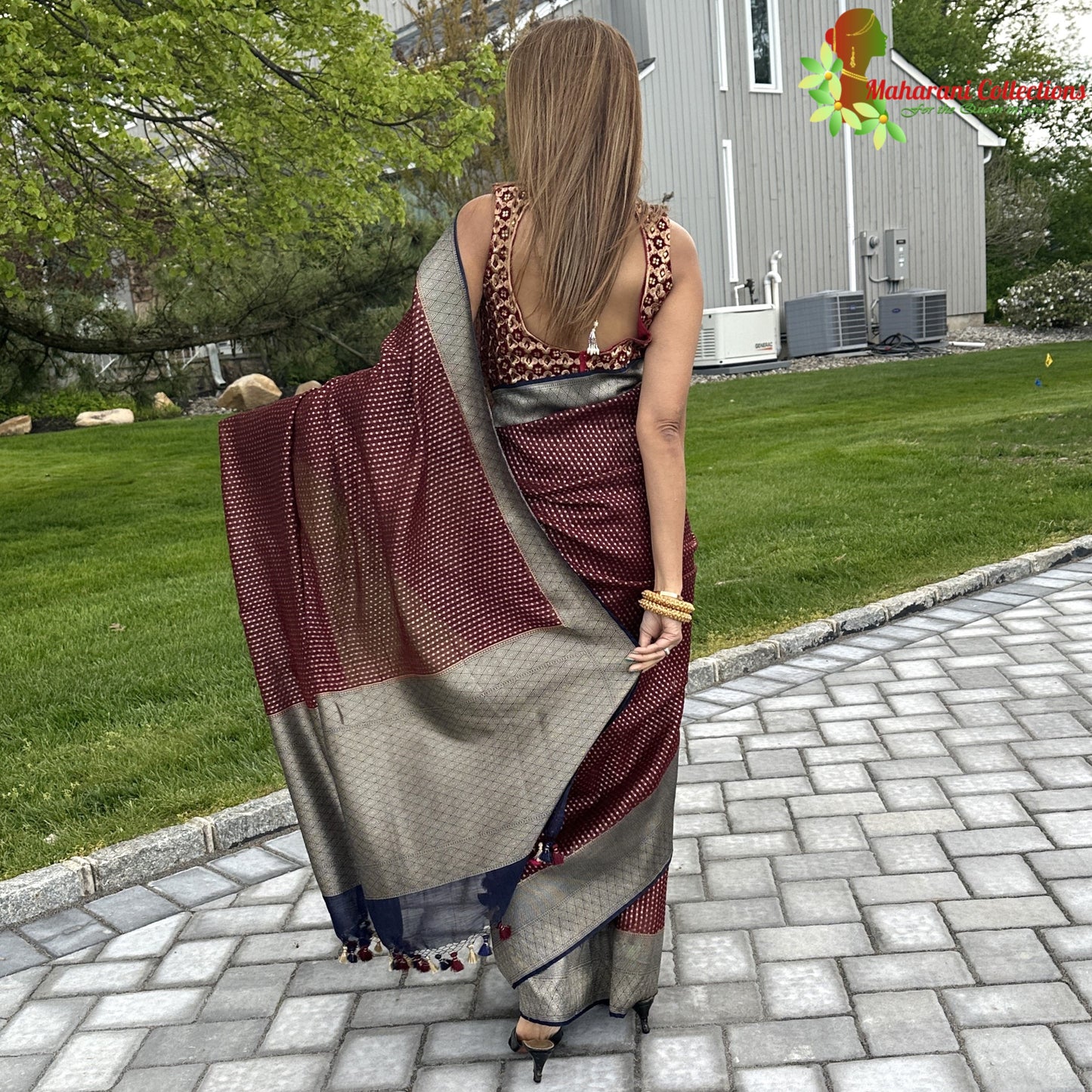 Maharani's Pure Handloom Tussar Silk Saree - Maroon