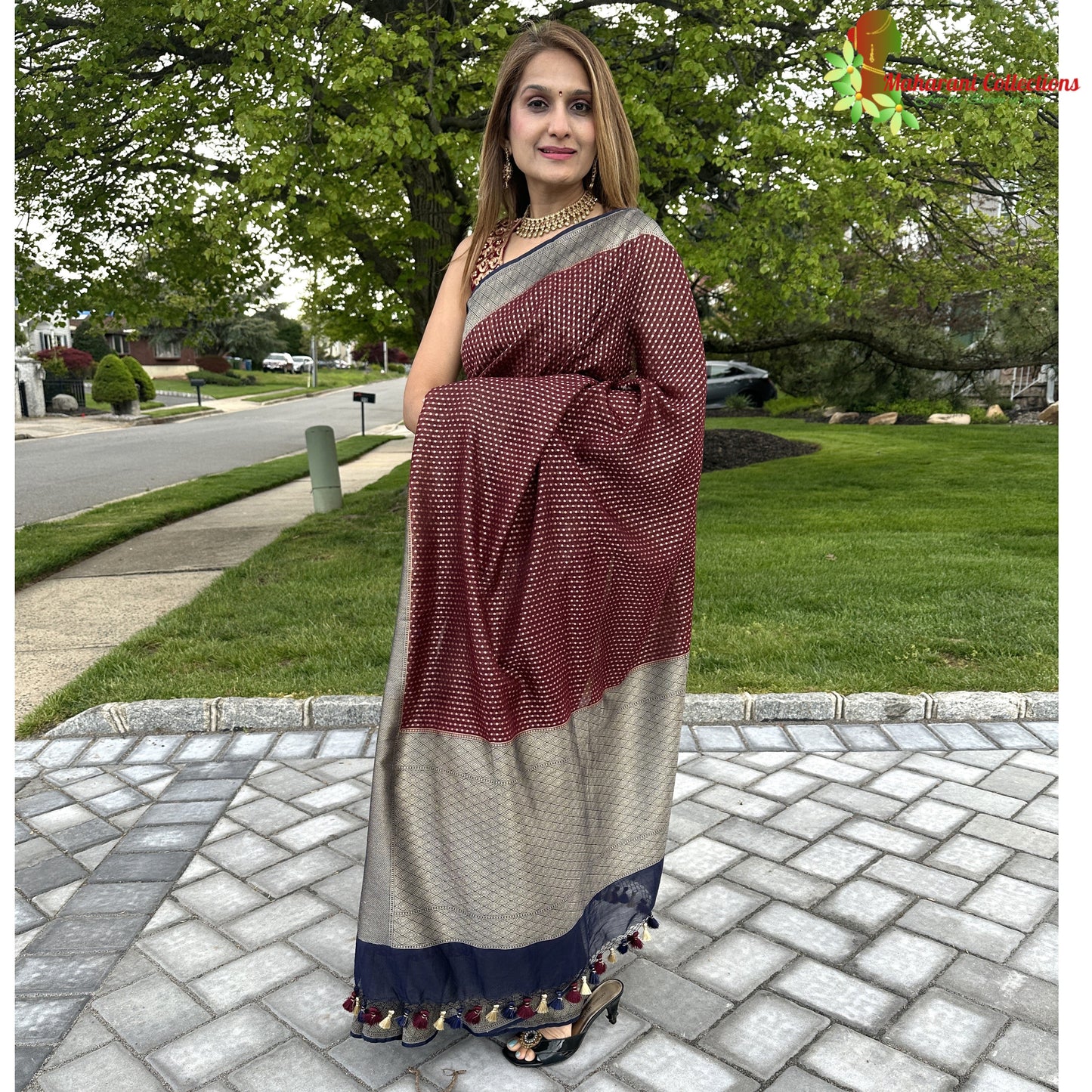 Maharani's Pure Handloom Tussar Silk Saree - Maroon