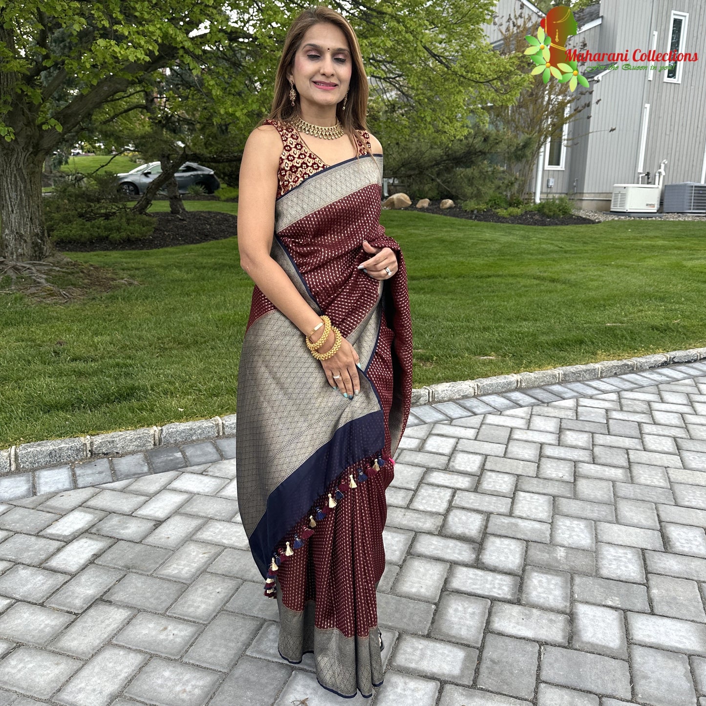 Maharani's Pure Handloom Tussar Silk Saree - Maroon