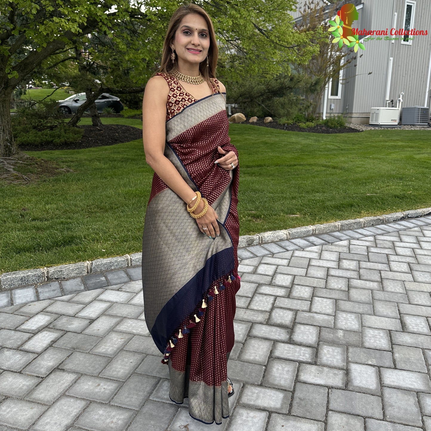 Maharani's Pure Handloom Tussar Silk Saree - Maroon