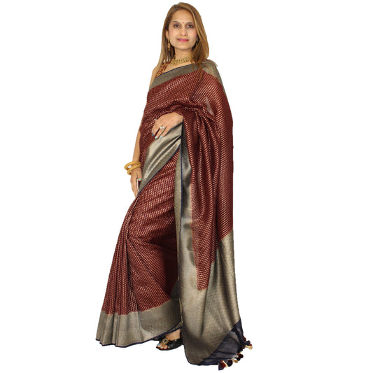 Maharani's Pure Handloom Tussar Silk Saree - Maroon