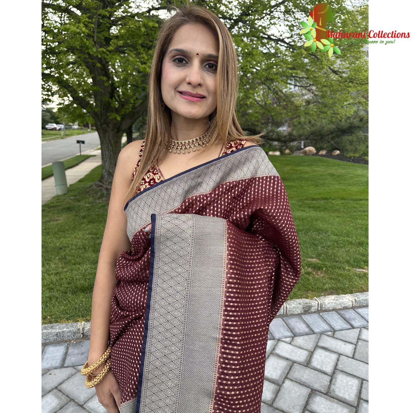 Maharani's Pure Handloom Tussar Silk Saree - Maroon