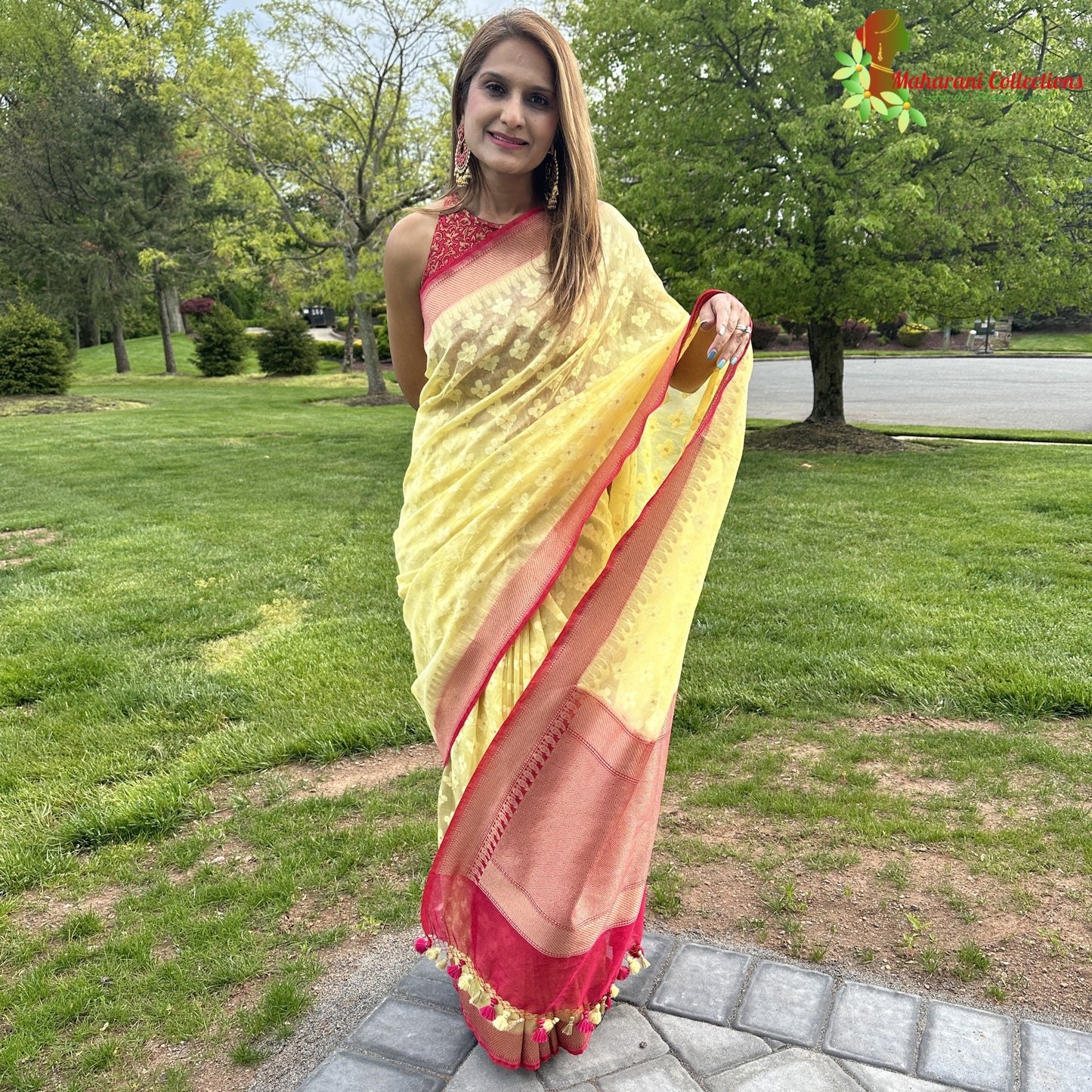 Maharani's Pure Tussar Silk Saree - Lemon Yellow with Golden Zari and Boota Work