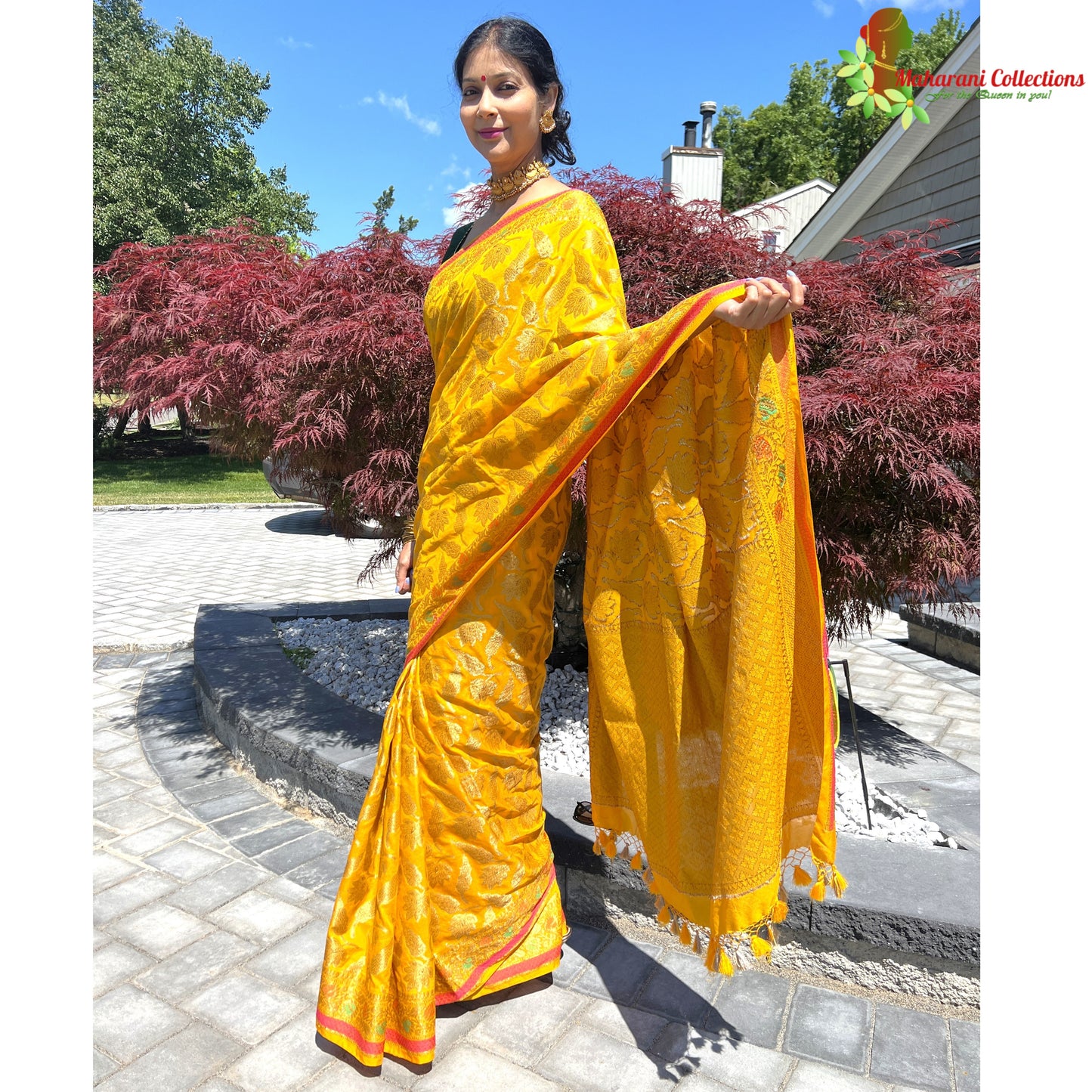 Maharani's Pure Tussar Silk Saree (Silk Mark) - Mustard Yellow (with Stitched Blouse & Petticoat)