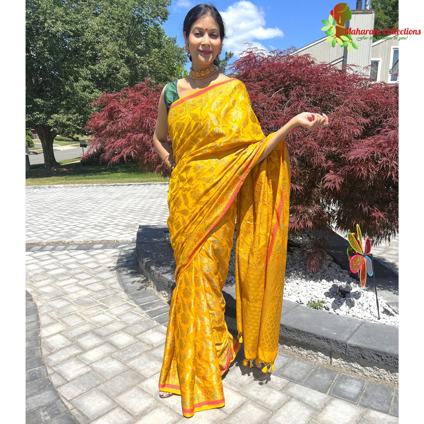 Maharani's Pure Tussar Silk Saree (Silk Mark) - Mustard Yellow (with Stitched Blouse & Petticoat)