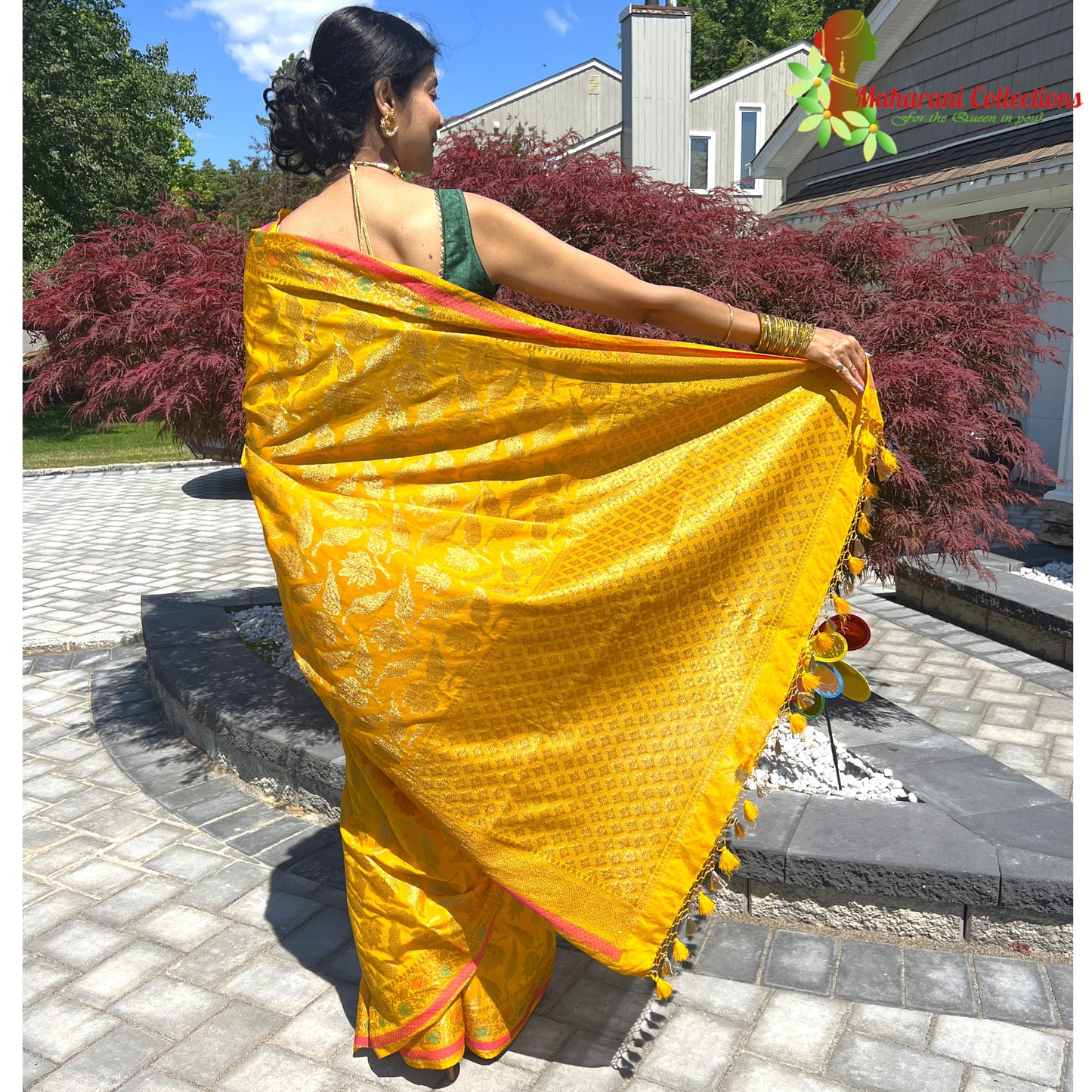 Maharani's Pure Tussar Silk Saree (Silk Mark) - Mustard Yellow (with Stitched Blouse & Petticoat)