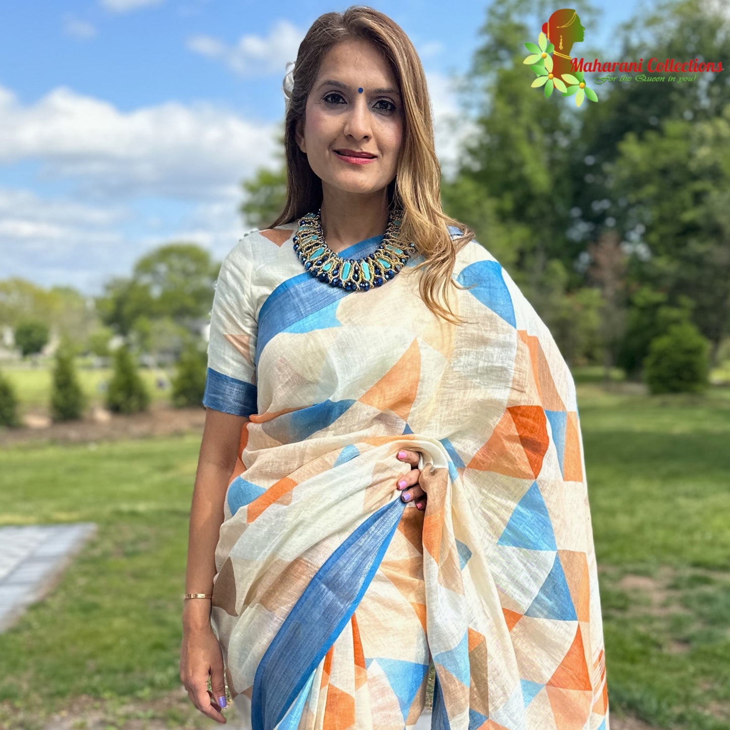 Maharani's Simple Elegance Matka Silk Saree - Cream (with Stitched Blouse and Petticoat)