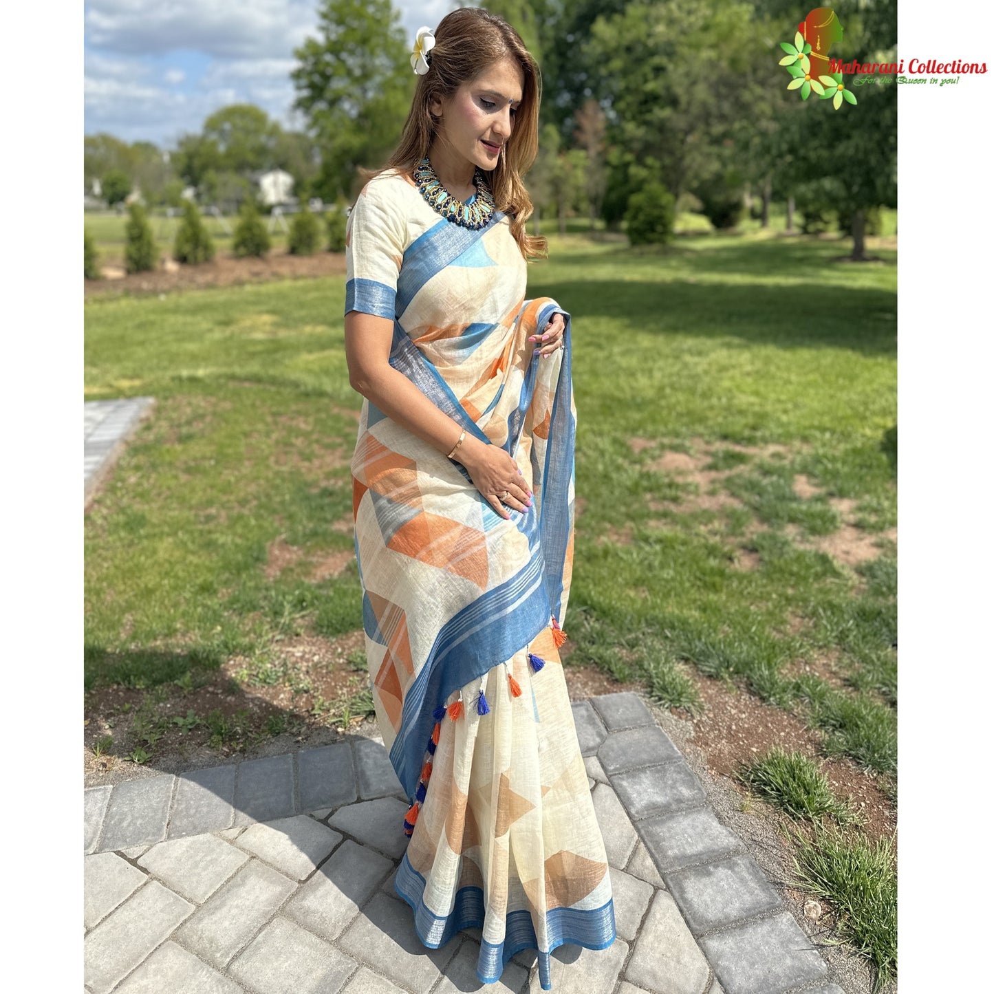 Maharani's Simple Elegance Matka Silk Saree - Cream (with Stitched Blouse and Petticoat)