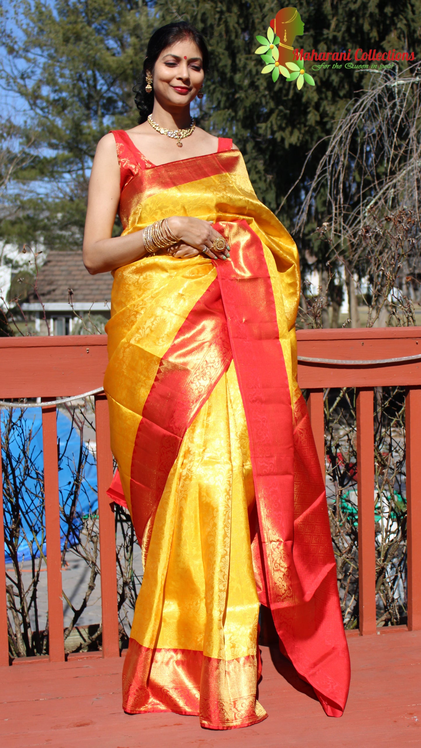 Maharani's Pure Handloom Kanjivaram Silk Saree - Mustard Yellow with Golden Zari and Boota Work