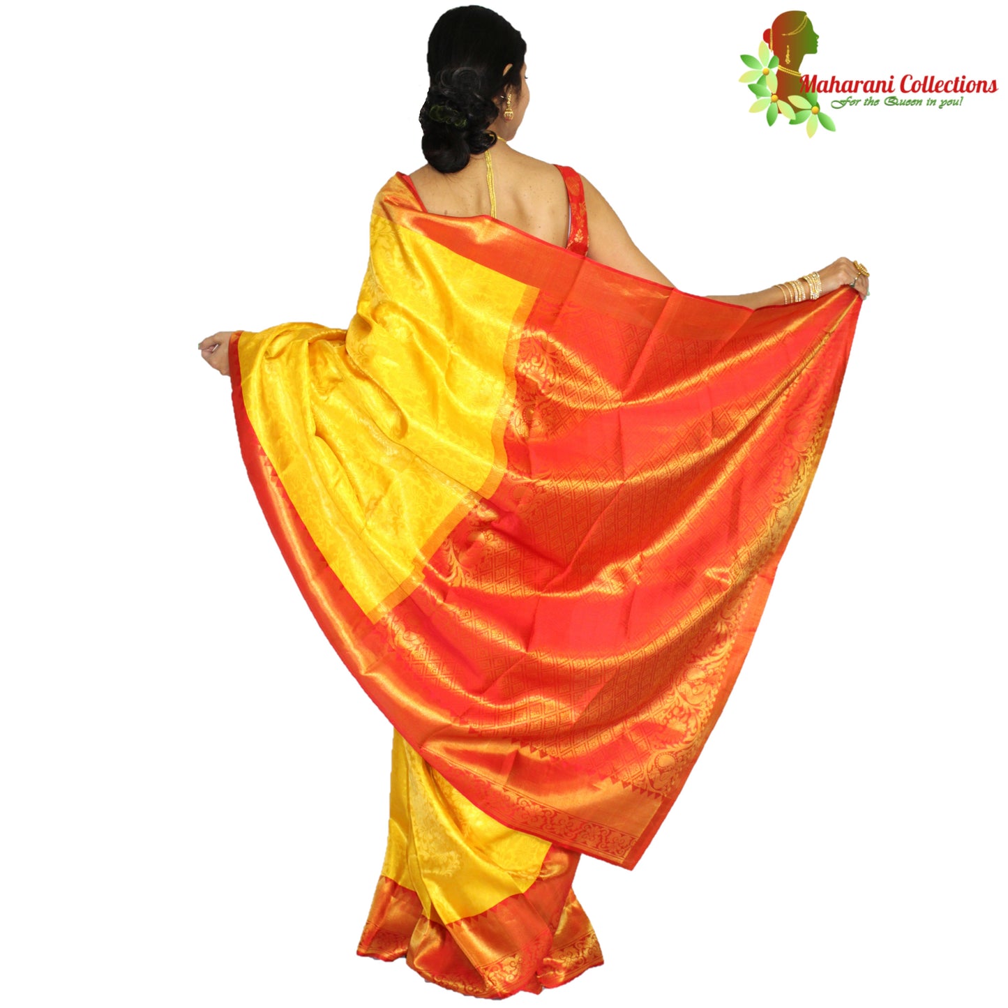 Maharani's Pure Handloom Kanjivaram Silk Saree - Mustard Yellow with Golden Zari and Boota Work