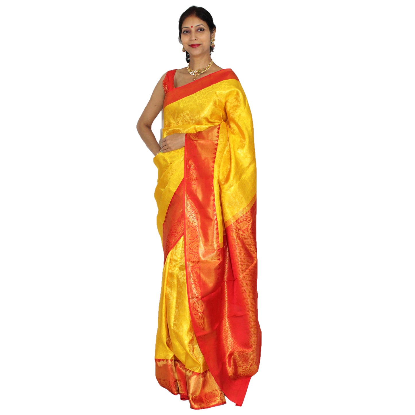 Maharani's Pure Handloom Kanjivaram Silk Saree - Mustard Yellow with Golden Zari and Boota Work