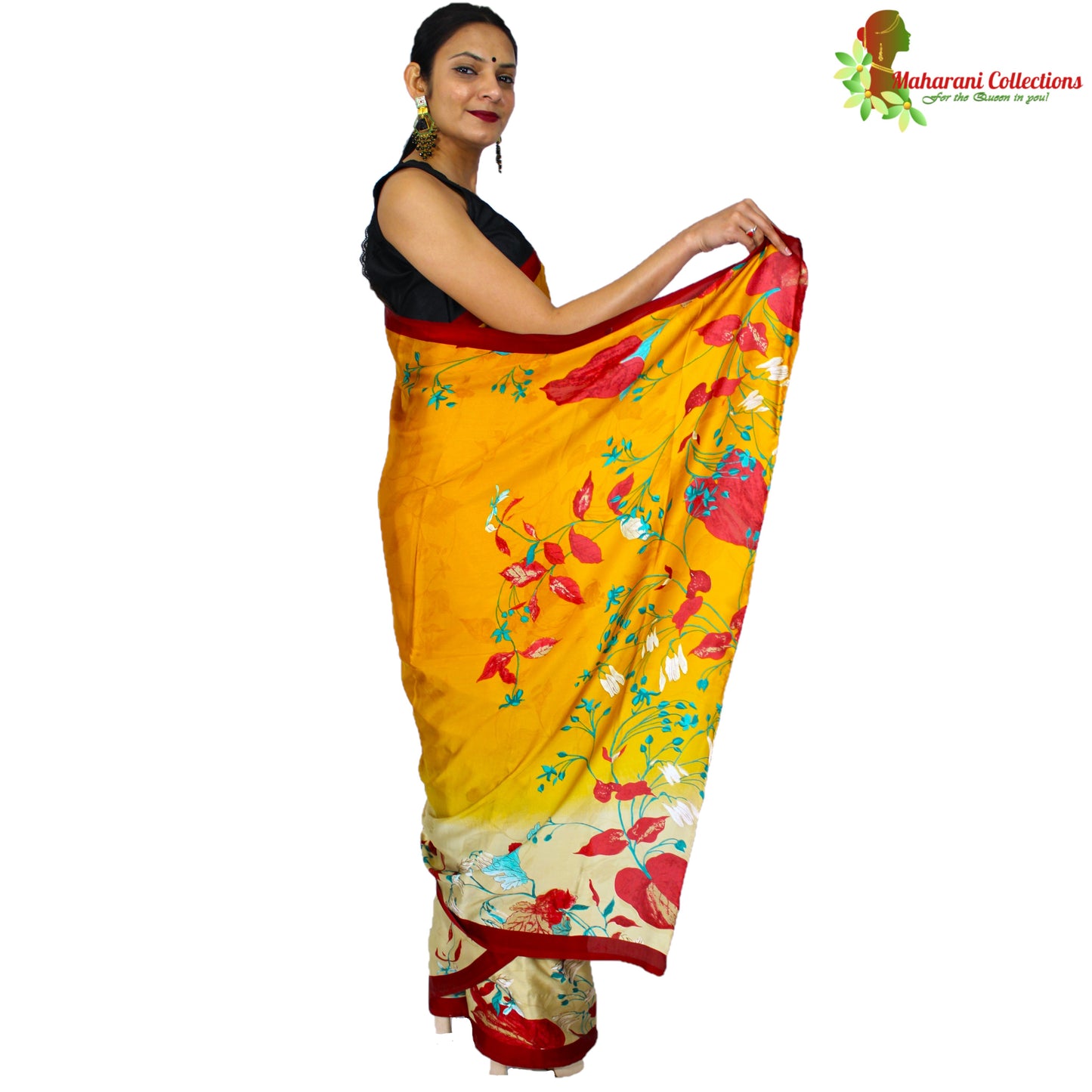 Maharani's Simple Elegance Satin Silk Saree - Yellow and Red