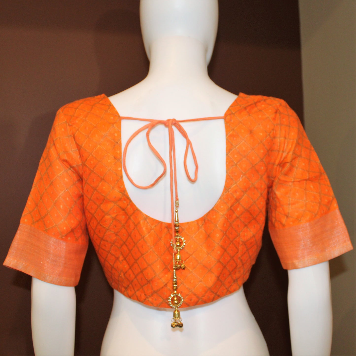 Maharani's Simple Elegance Matka Silk Saree - Orange and Blue (with stitched blouse and petticoat)