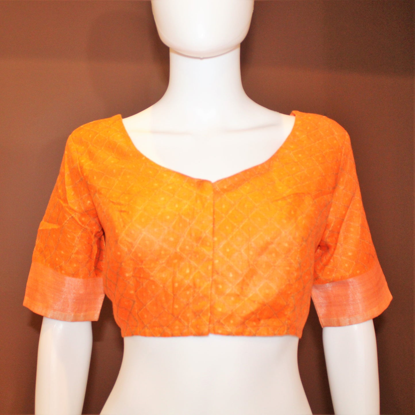 Maharani's Simple Elegance Matka Silk Saree - Orange and Blue (with stitched blouse and petticoat)