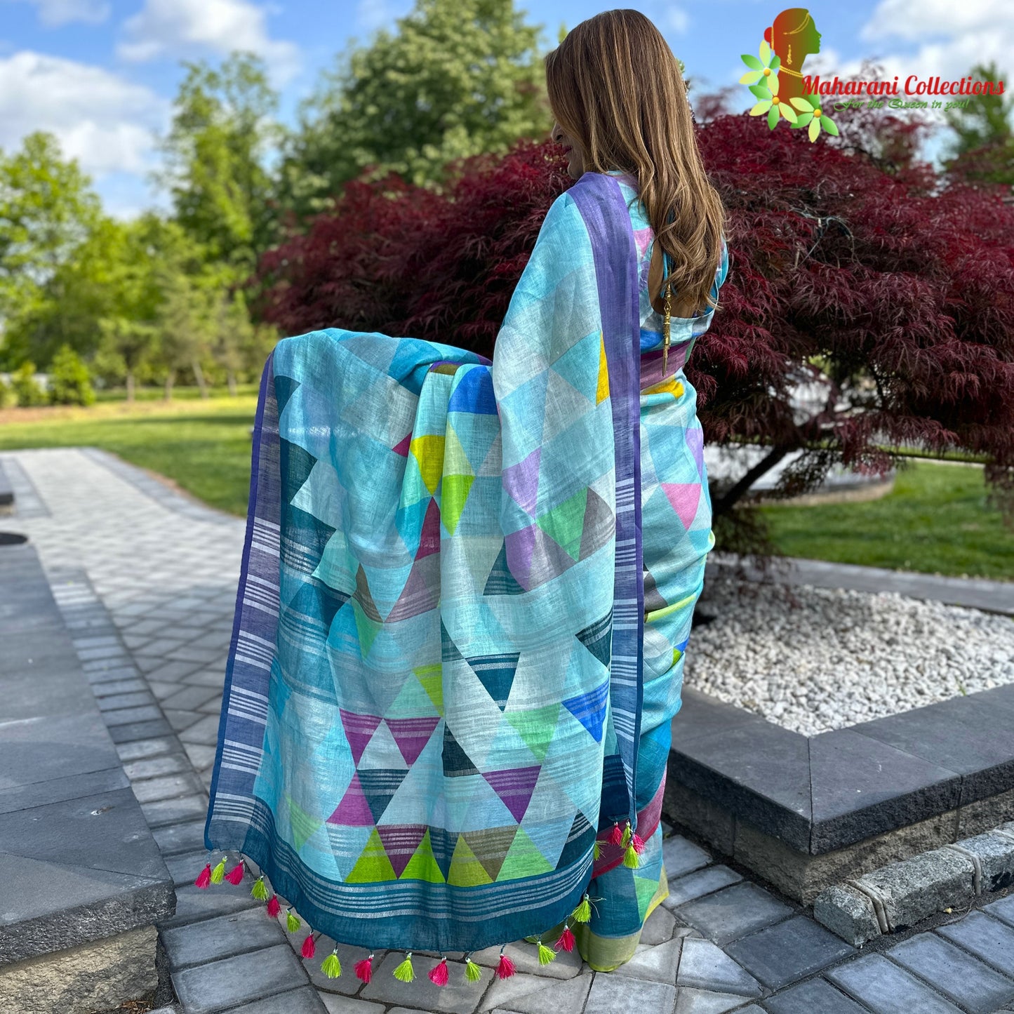 Maharani's Simple Elegance Matka Silk Saree - Blue/Green (with stitched blouse and petticoat)