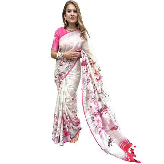 Maharani's Simple Elegance Matka Silk Saree - Cream (with stitched blouse and petticoat)