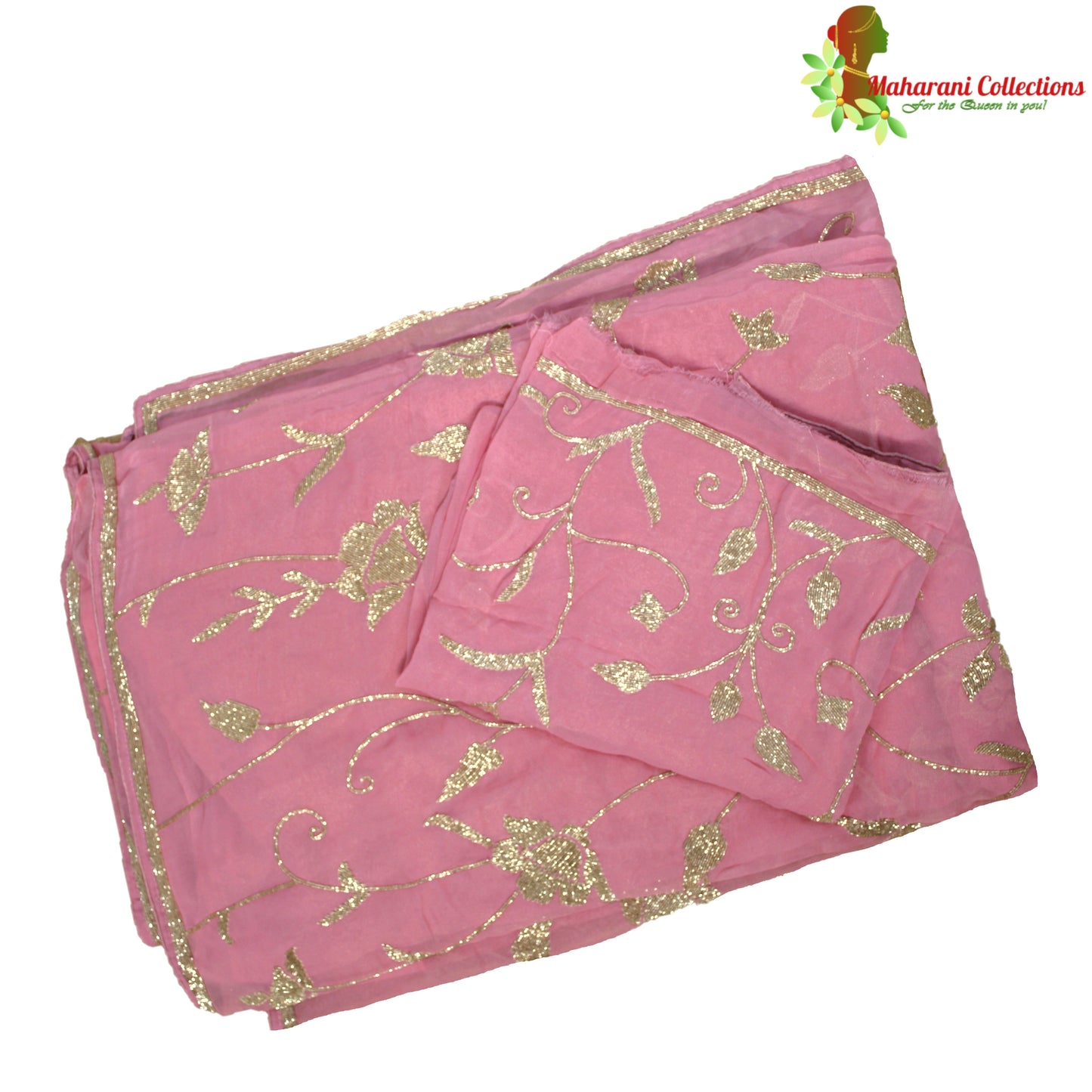 Maharani's Designer Party Wear Georgette Saree - Peach (with Stitched Petticoat)