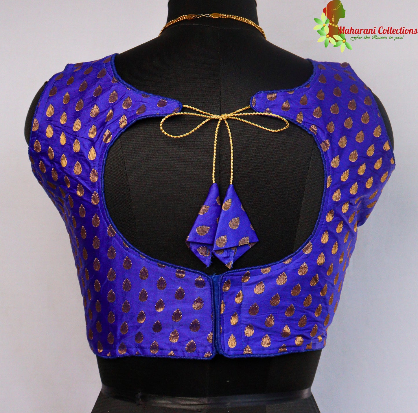 Maharani's Banarasi Silk Blouse with Golden Boota - Robin Blue