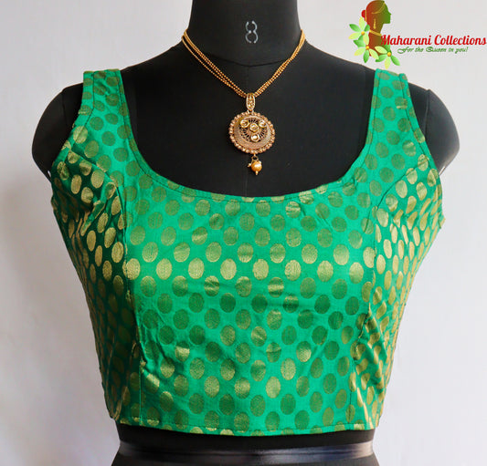 Maharani's Linen Silk Blouse with Boota - Green