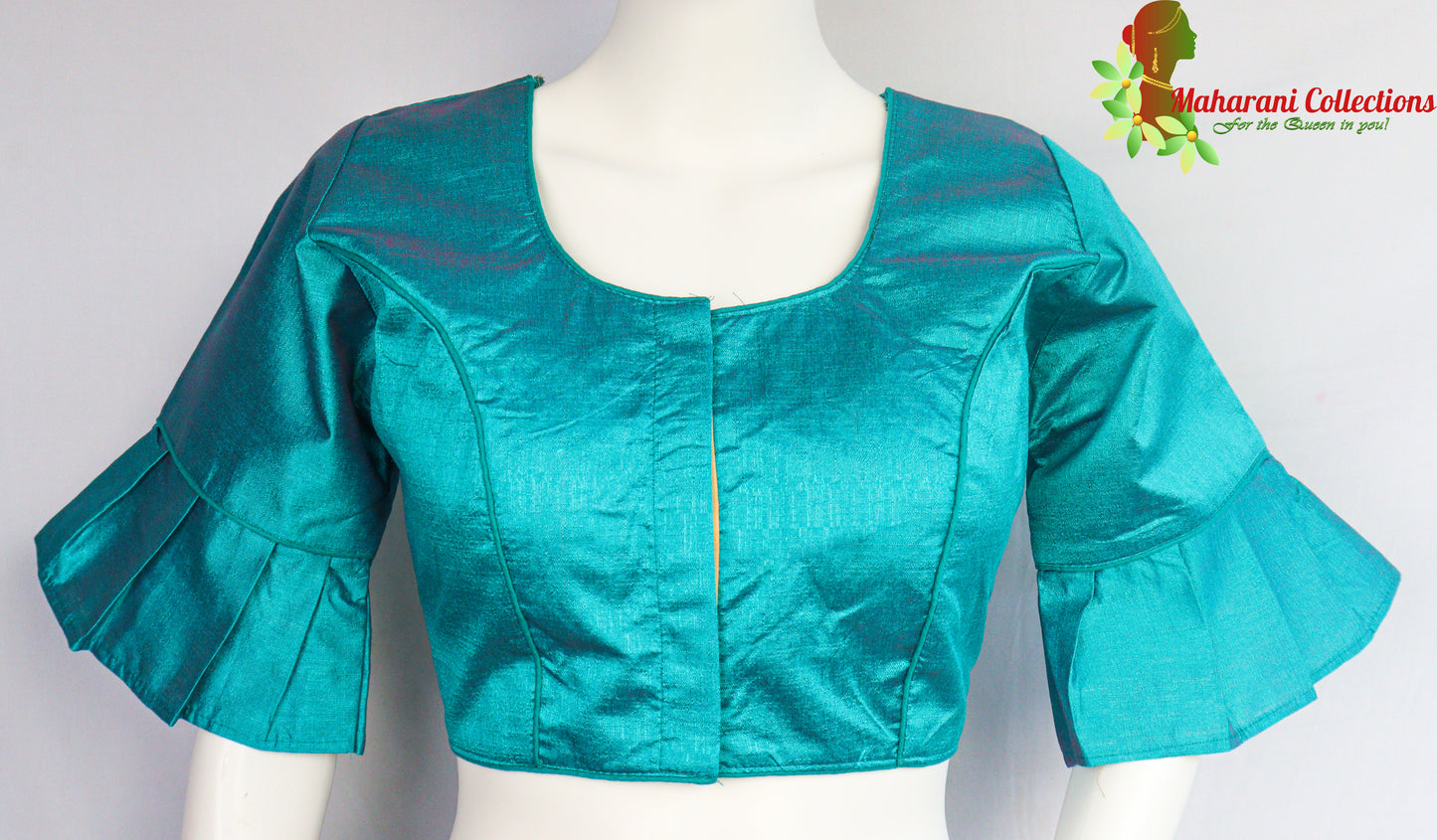Maharani's Linen Silk Readymade Blouse - Turquoise Blue
