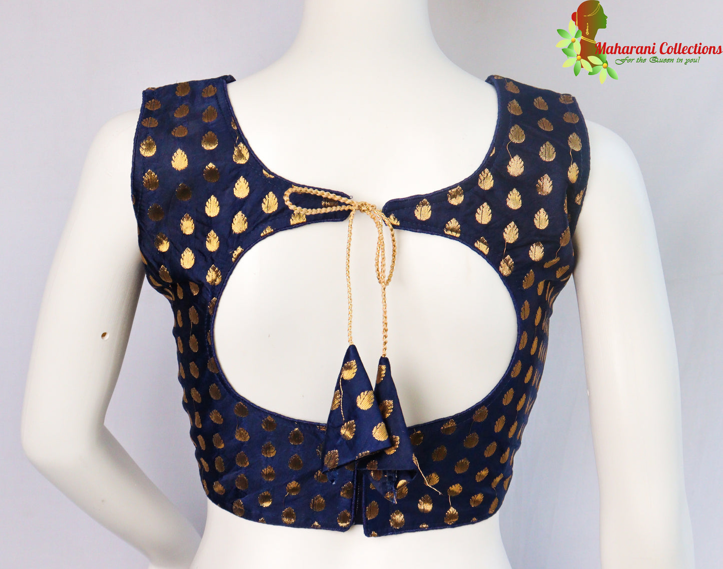 Maharani's Banarasi Silk Blouse with Golden Boota - Navy Blue
