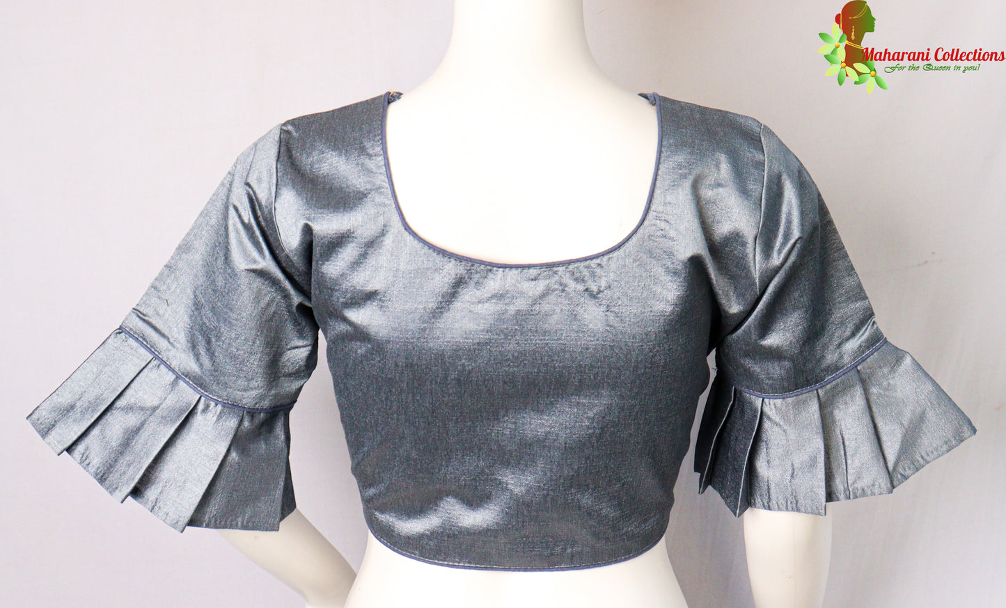 Maharani's Linen Silk Readymade Blouse - Silver Grey