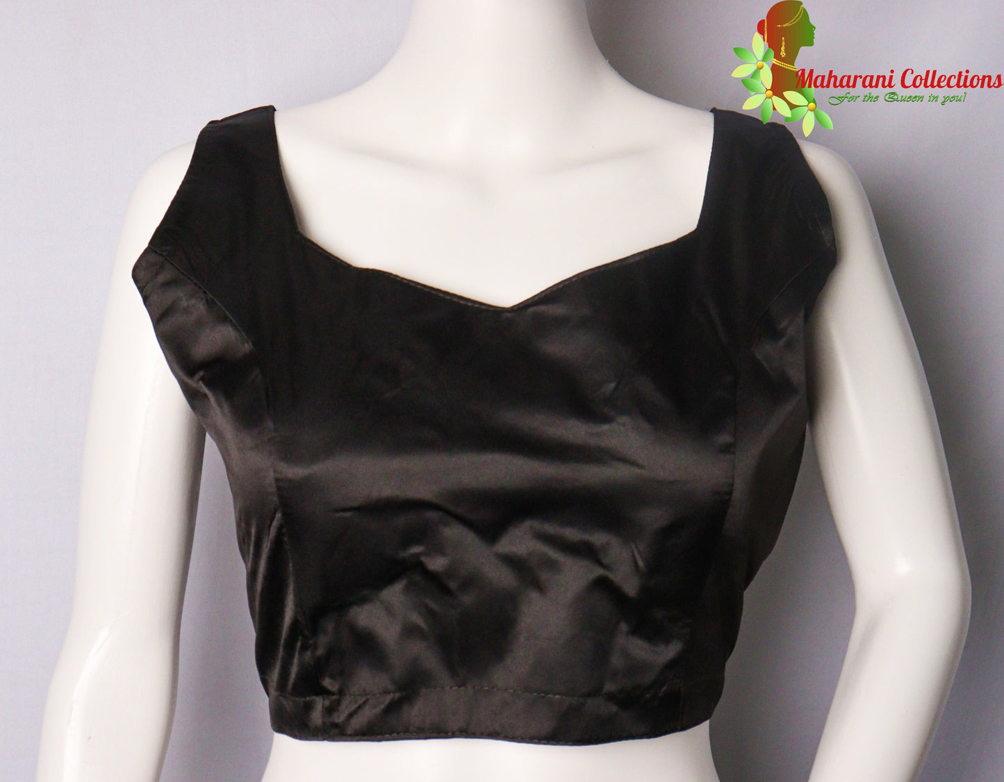 Maharani's Satin Silk Sleeveless Blouse - Black
