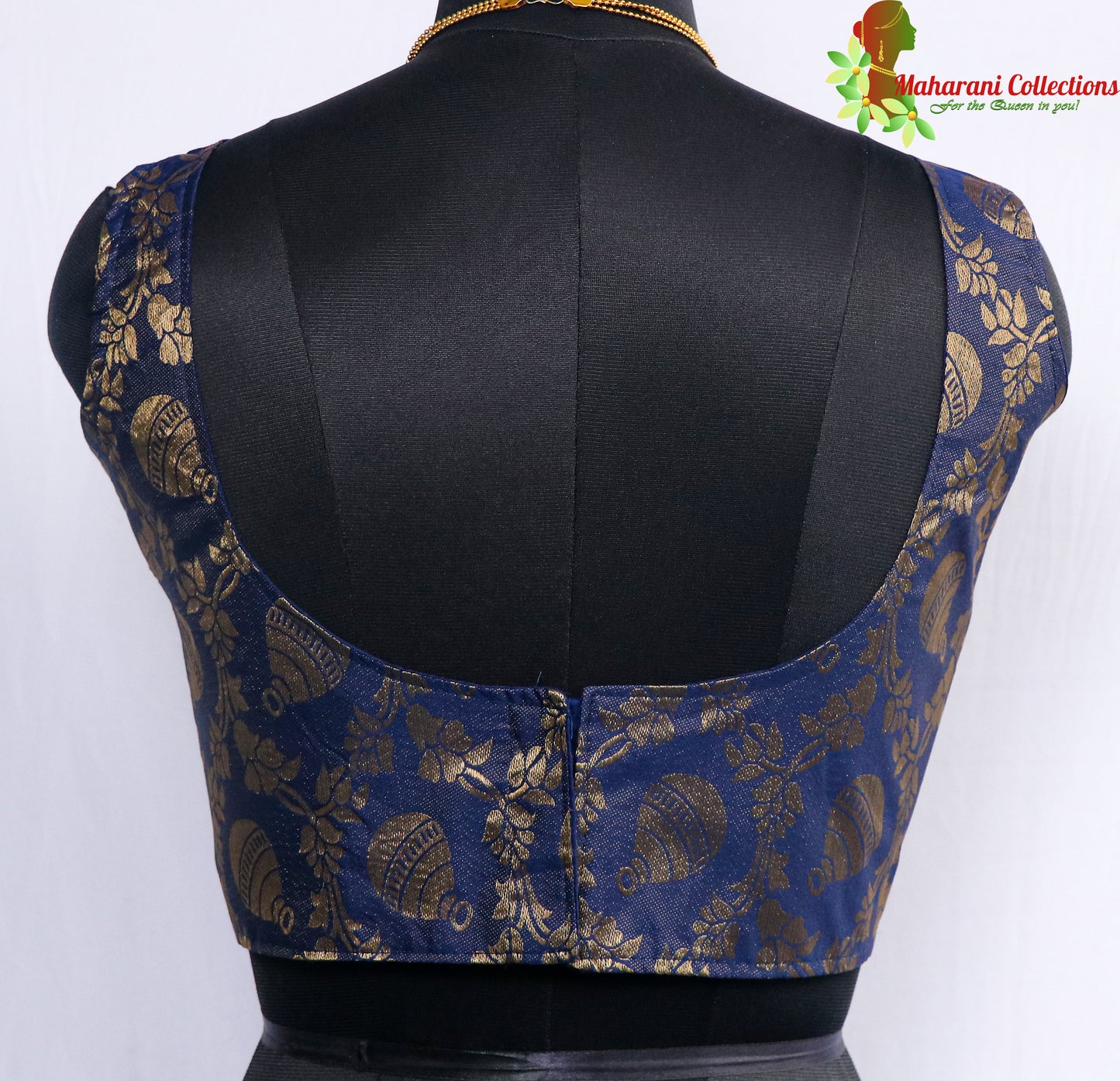Maharani's Linen Silk Banarasi Brocade Blouse - Navy Blue