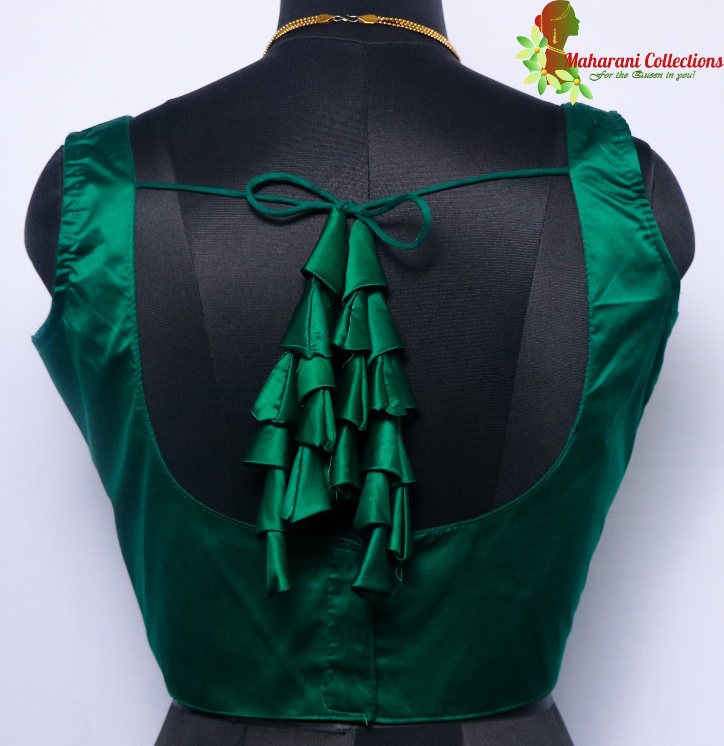 Maharani's Satin Silk Sleeveless Blouse - Green