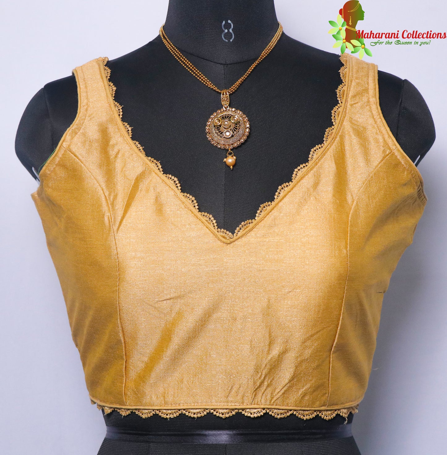 Maharani's Linen Silk Lace Blouse - Golden