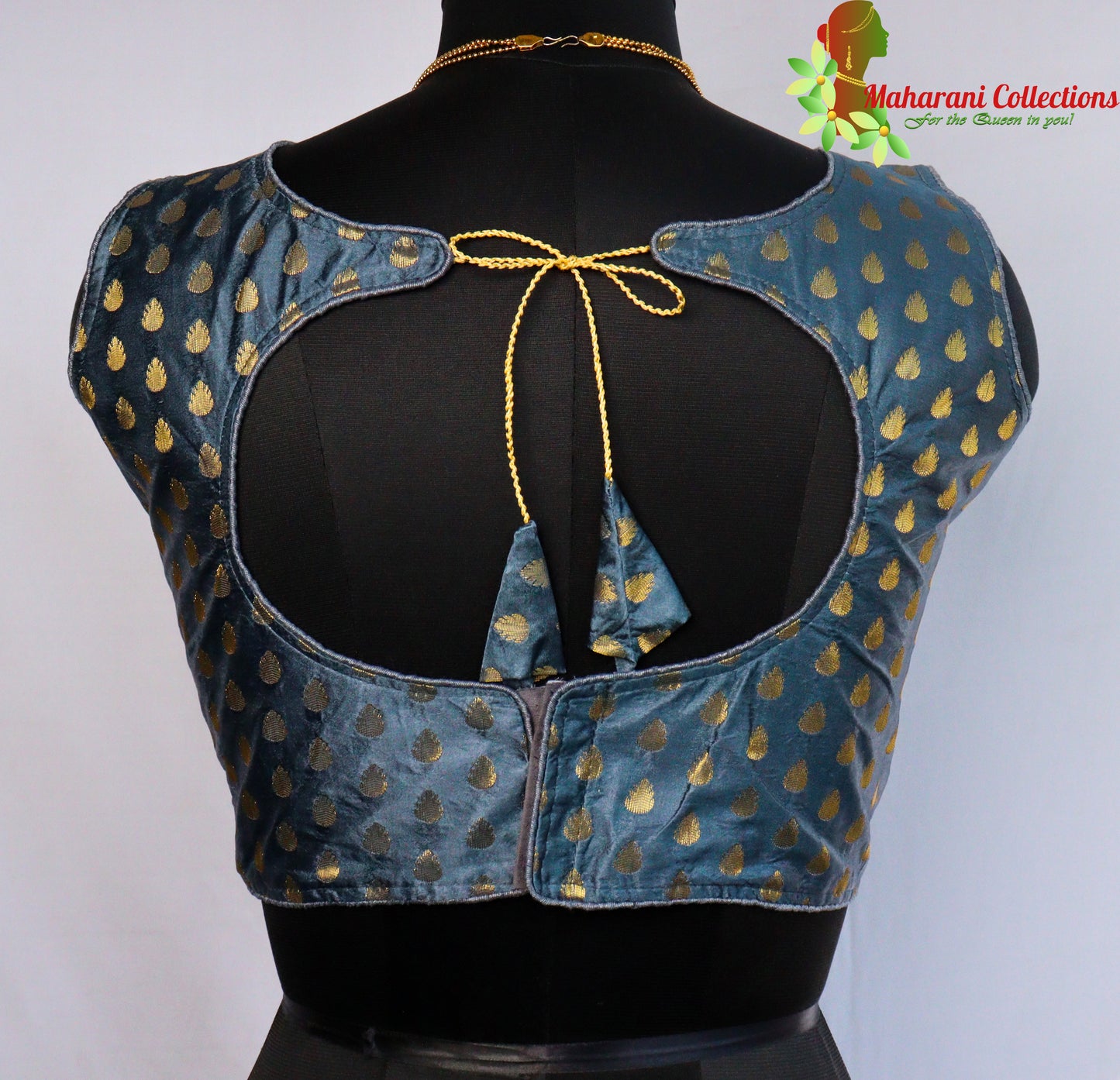 Maharani's Banarasi Silk Blouse with Golden Boota - Teal