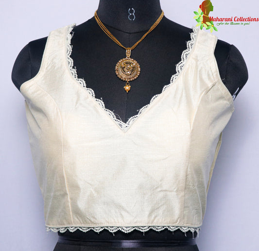Maharani's Linen Silk Lace Blouse - White