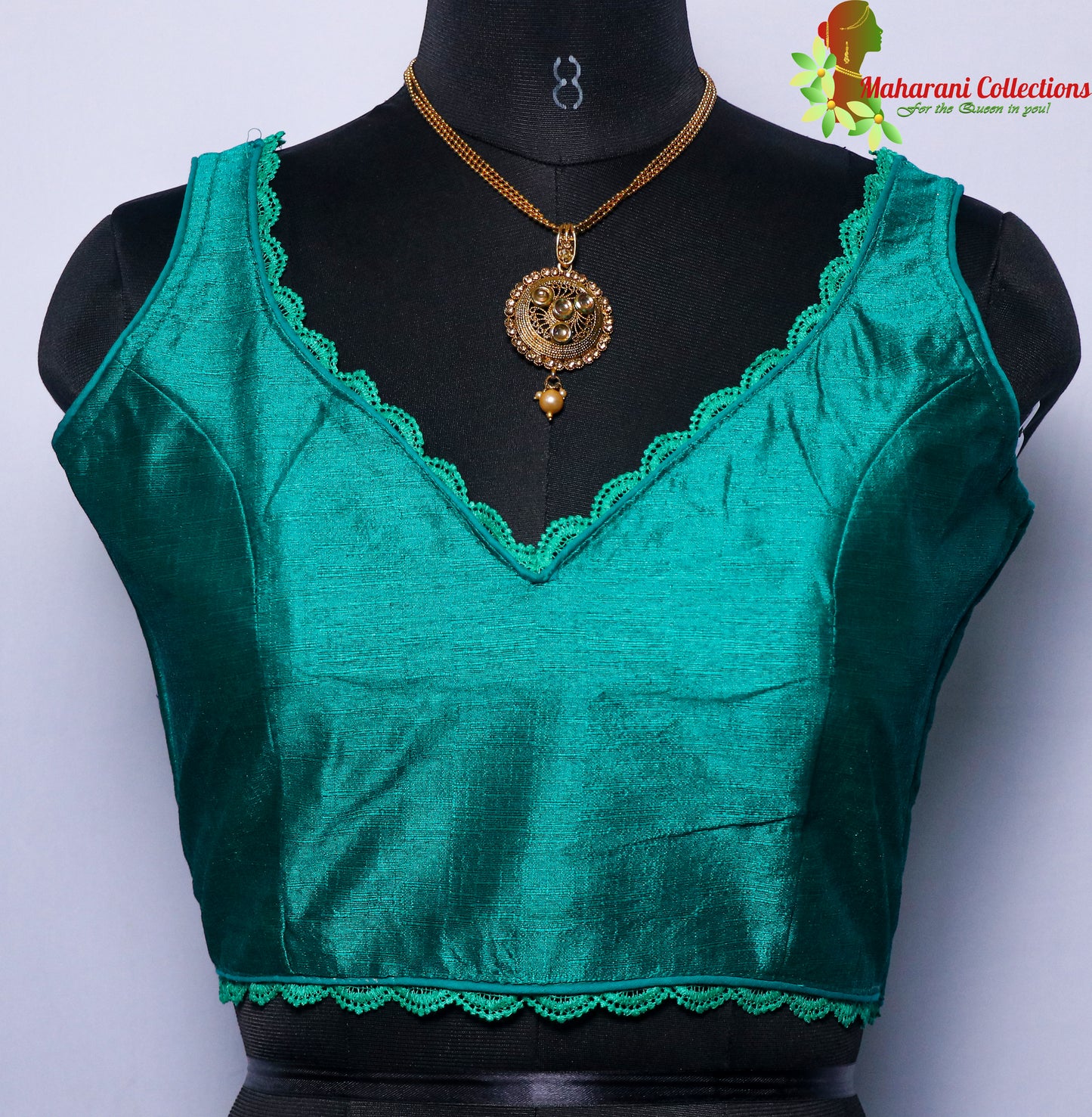 Maharani's Linen Silk Lace Blouse - Sea Green