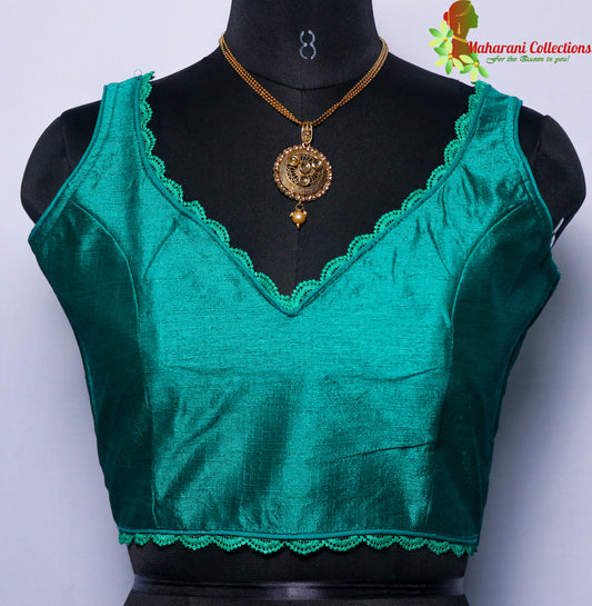 Maharani's Linen Silk Lace Blouse - Sea Green