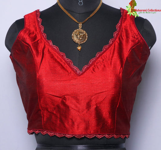 Maharani's Linen Silk Lace Blouse - Maroon