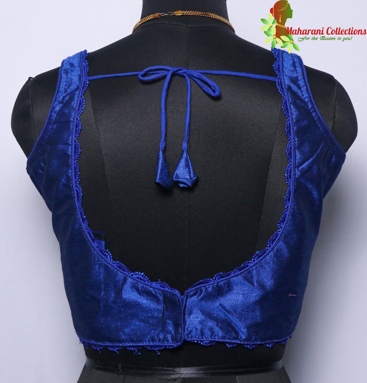 Maharani's Linen Silk Lace Blouse - Blue