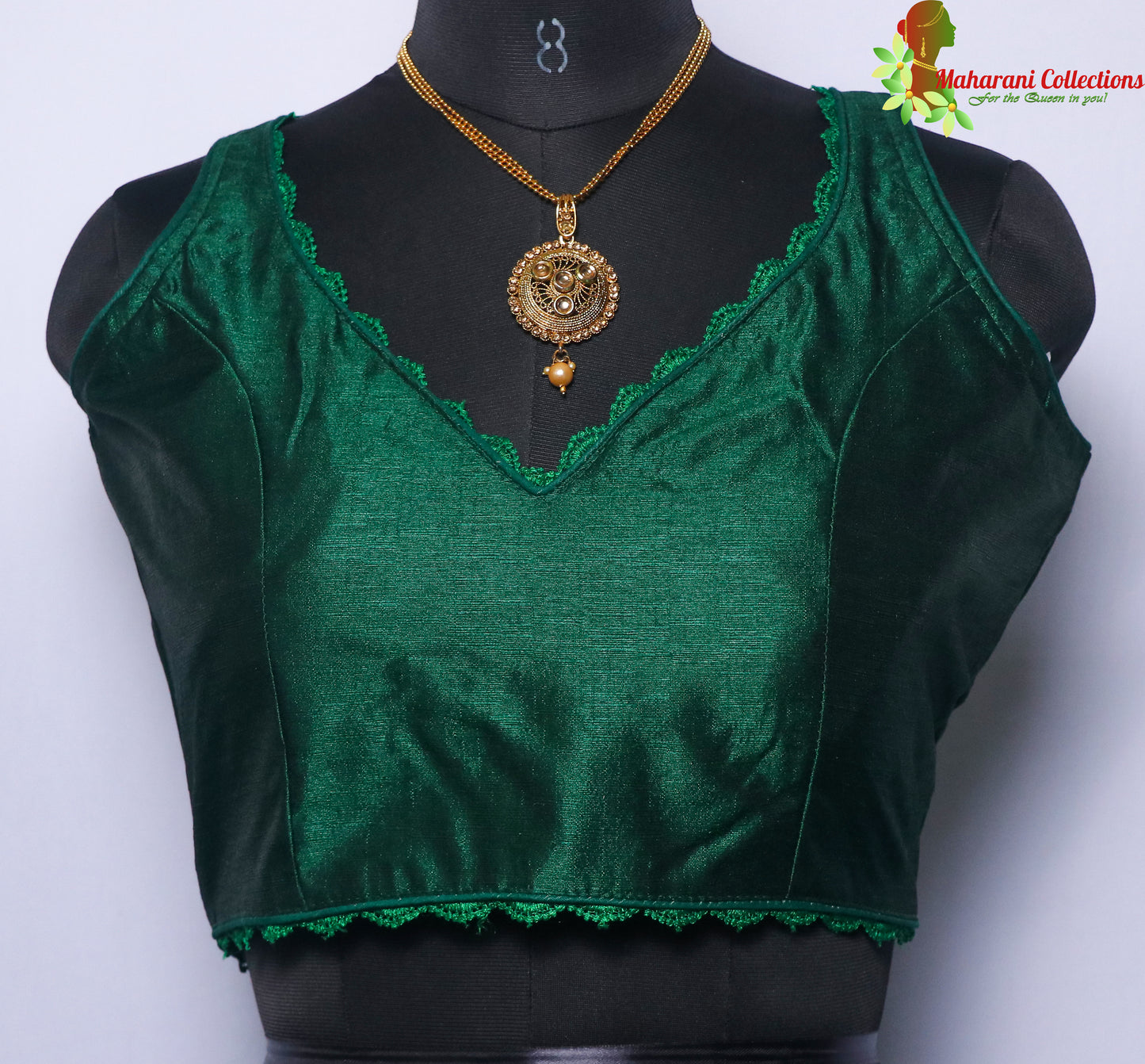 Maharani's Linen Silk Lace Blouse - Green