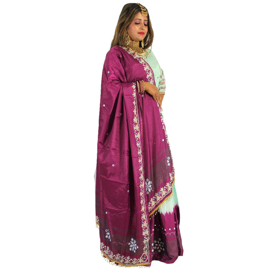 Maharani's Soft Silk Lehenga - Mint and Purple