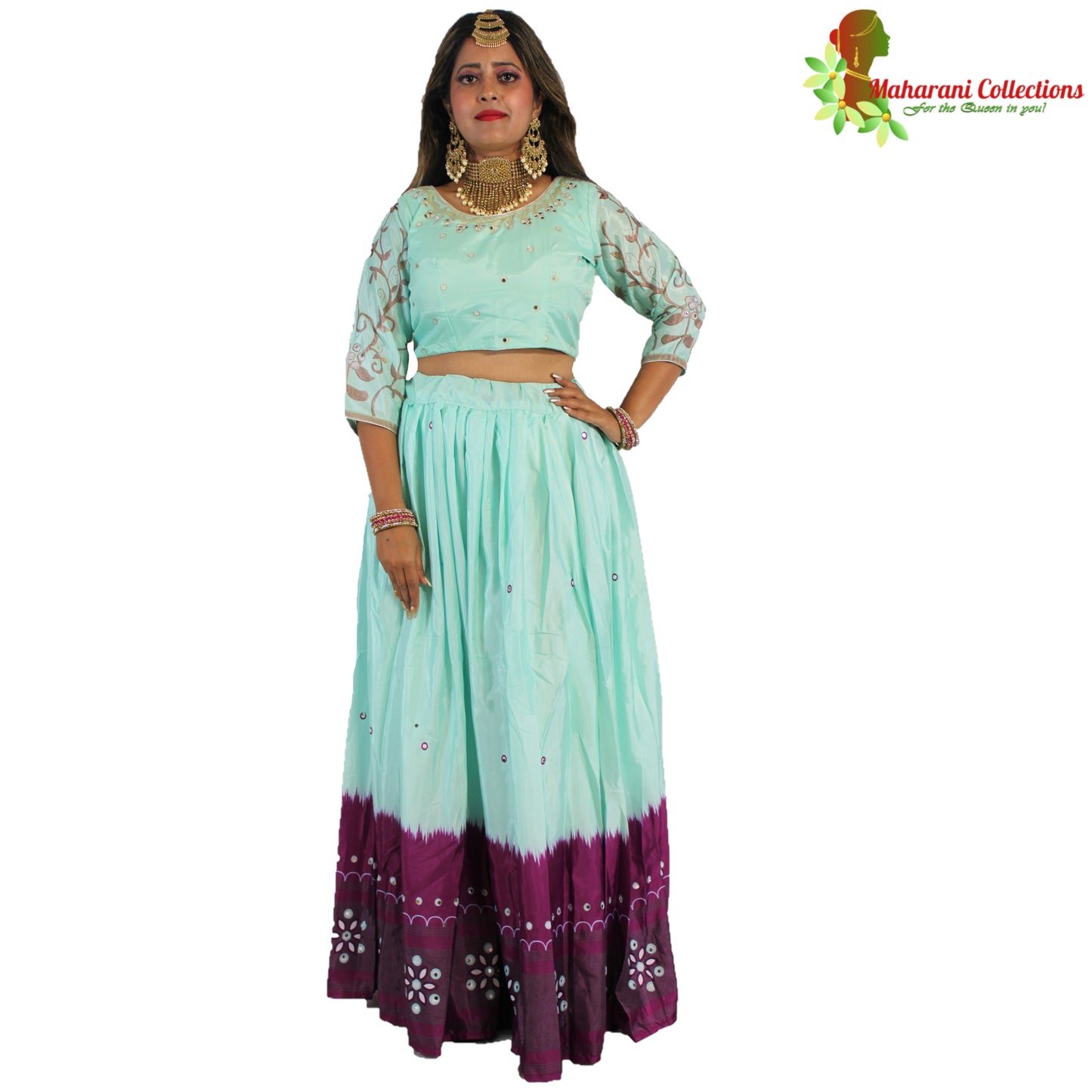 Maharani's Soft Silk Lehenga - Mint and Purple