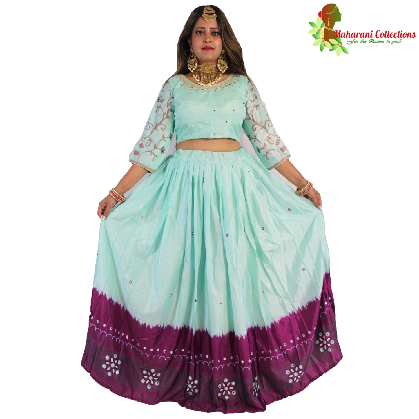 Maharani's Soft Silk Lehenga - Mint and Purple