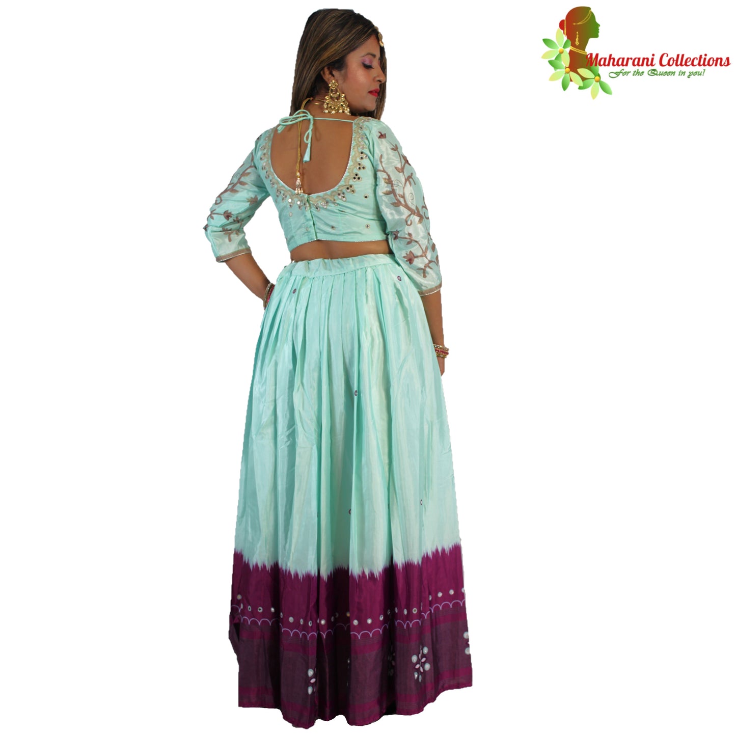 Maharani's Soft Silk Lehenga - Mint and Purple