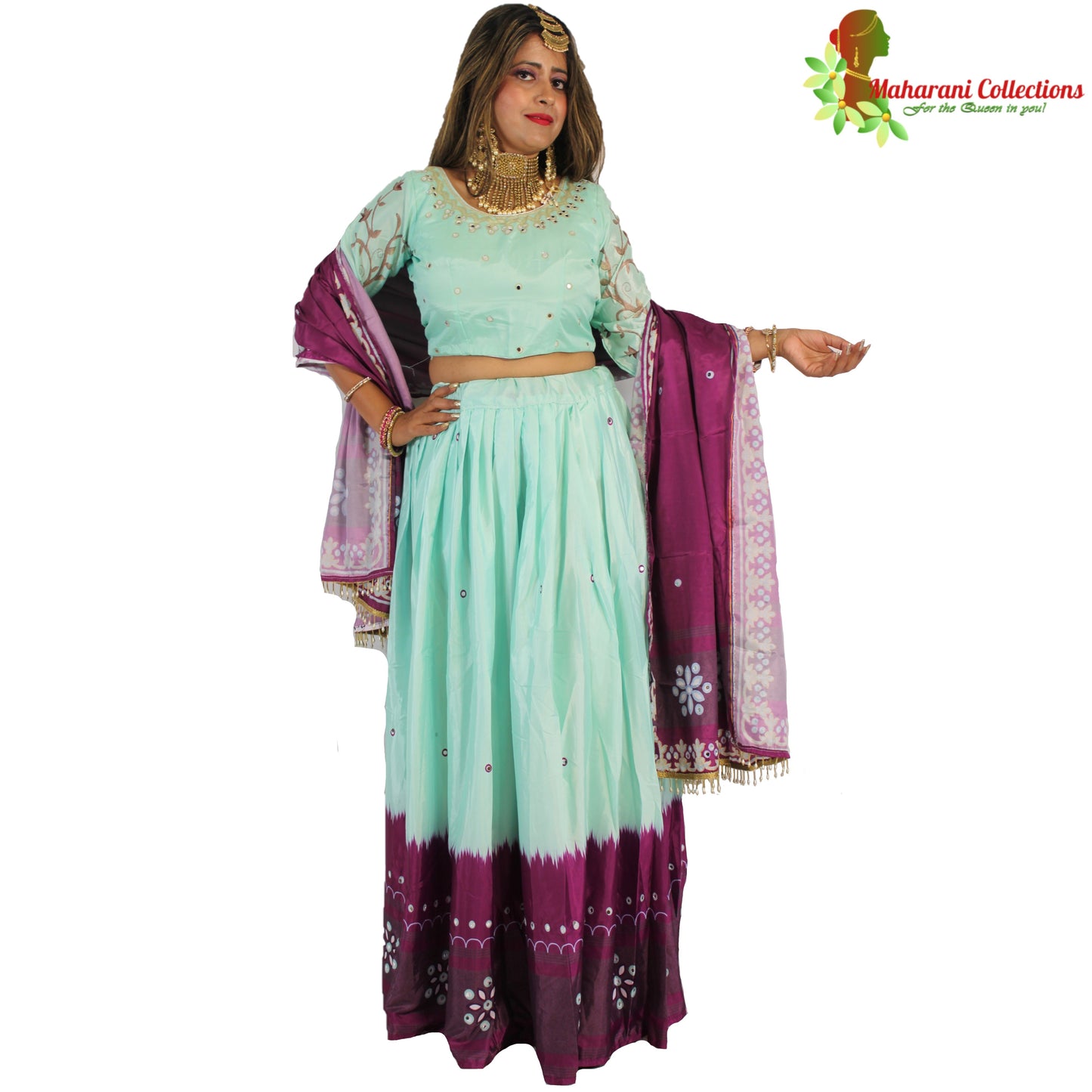 Maharani's Soft Silk Lehenga - Mint and Purple